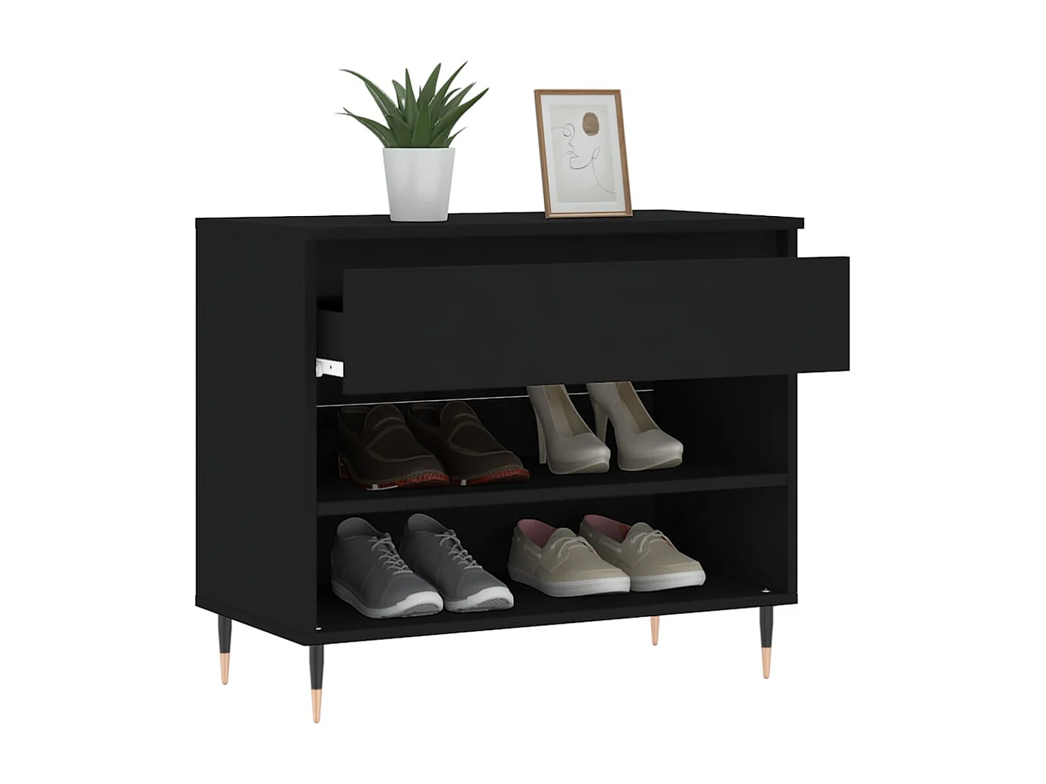 Schoenenkast Zwart 70x36x60 cm Bewerkt hout