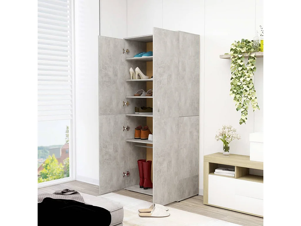 Armoire à chaussures Gris béton 80x39x178 cm Aggloméré