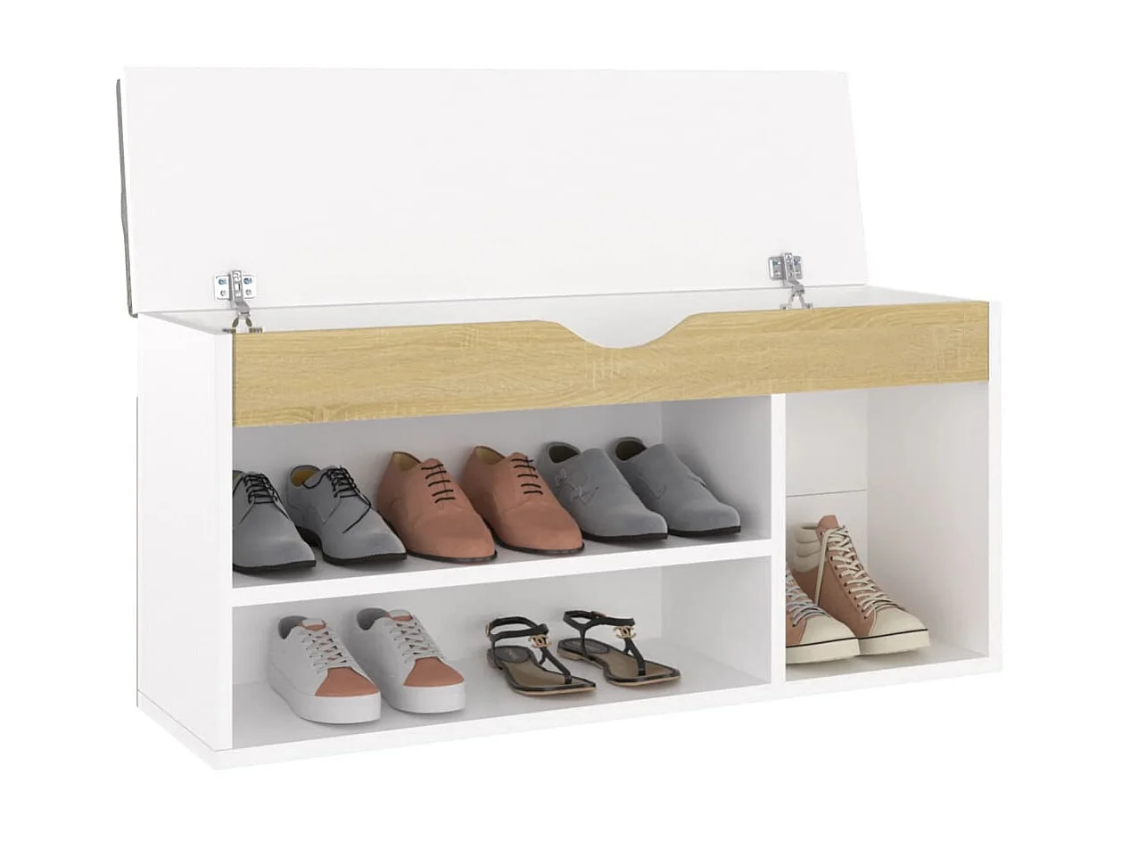 Cuscino per panca per scarpe Bianco e rovere 104x30x49 cm Truciolato