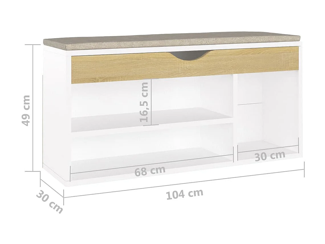 Cuscino per panca per scarpe Bianco e rovere 104x30x49 cm Truciolato