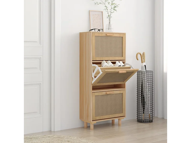 Schoenenkast Bruin 52x25x115cm Bewerkt hout/rotan