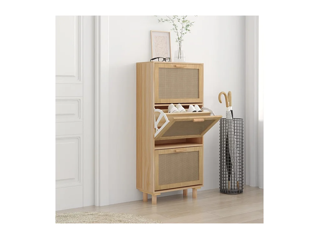 Armoire à chaussures Marron 52x25x115cm Bois d'ingénierie/rotin