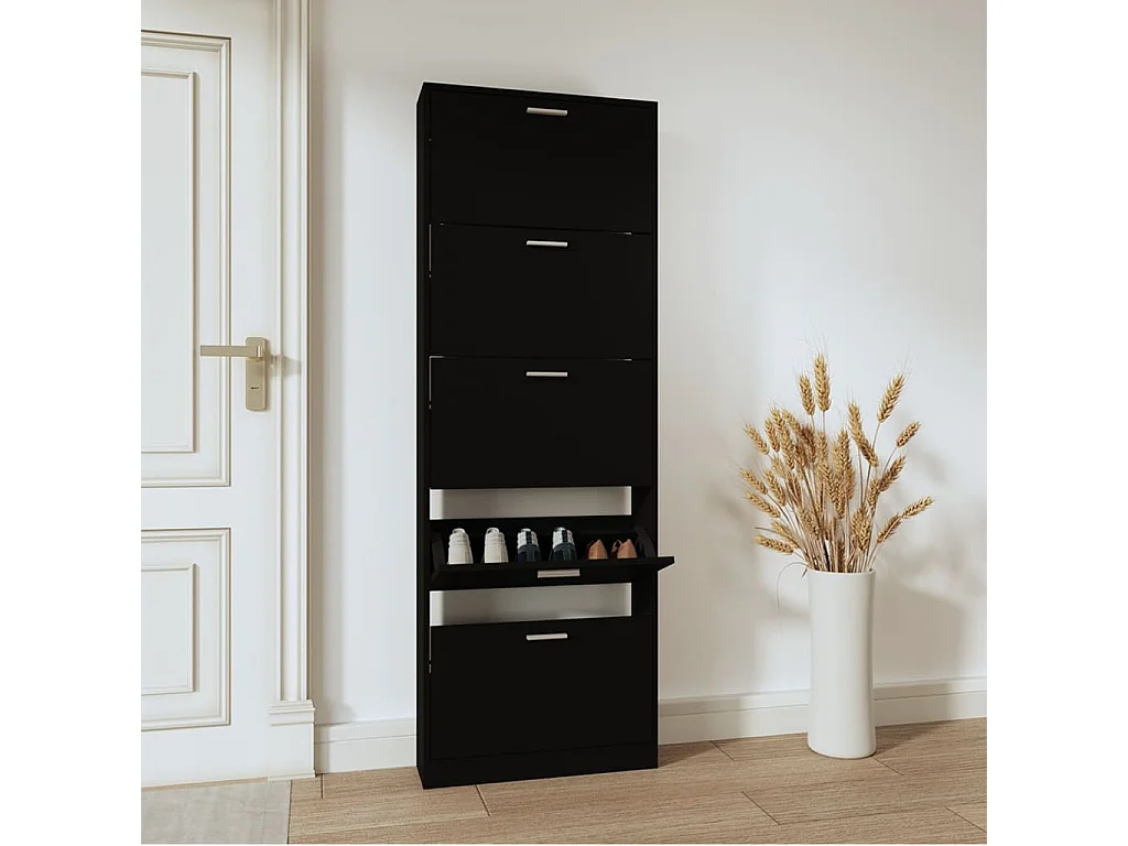 Schoenenkast Zwart 59x17x169 cm Bewerkt hout