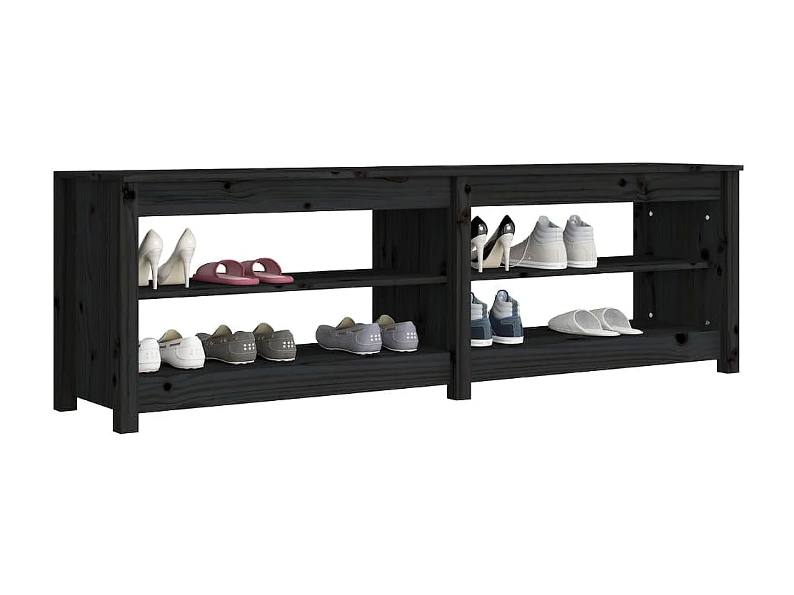 Schoenenbank Zwart 160x36,5x50 cm Massief grenenhout