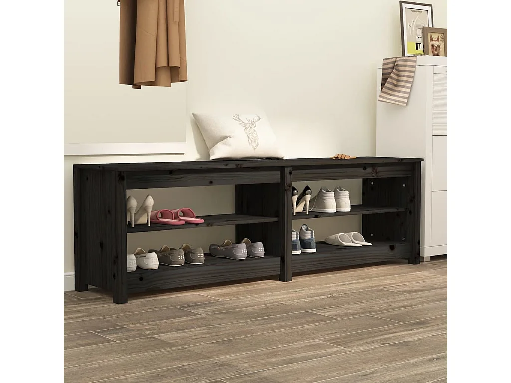Schoenenbank Zwart 160x36,5x50 cm Massief grenenhout