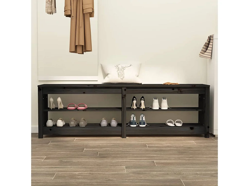Schoenenbank Zwart 160x36,5x50 cm Massief grenenhout