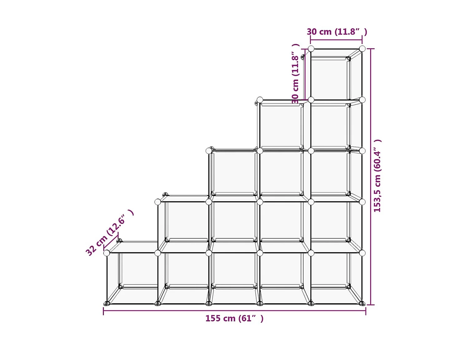 Cubos de armazenamento 15 unidades Preto PP