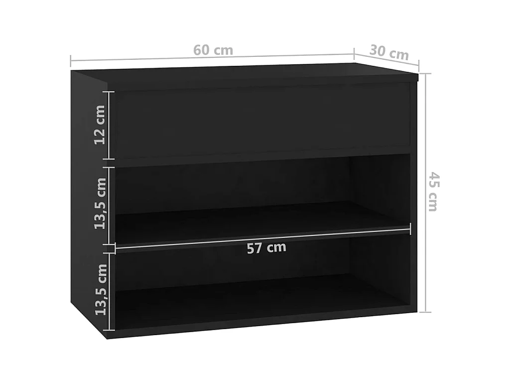 Banco para sapatos Preto 60x30x45 cm Aglomerado