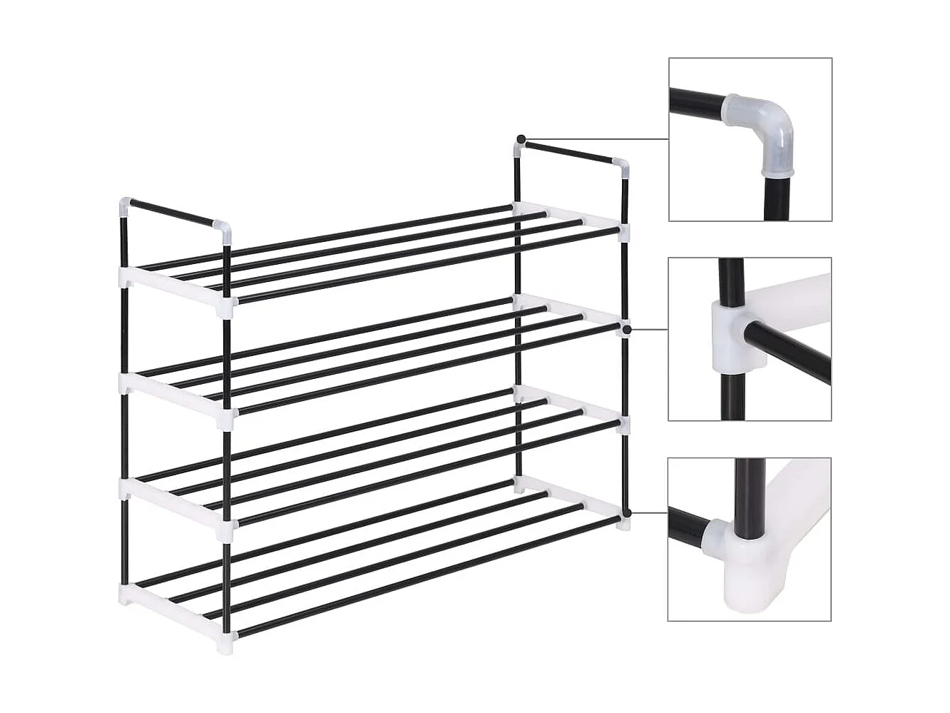 Range-chaussures avec 4 étagères Métal et plastique noir