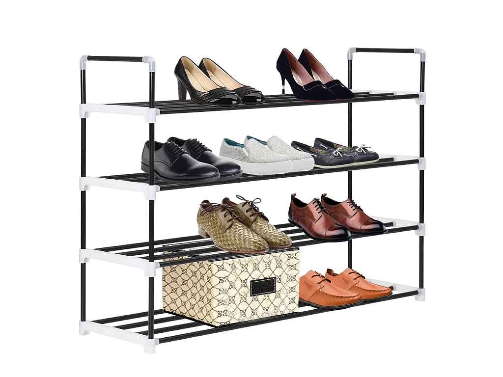 Range-chaussures avec 4 étagères Métal et plastique noir