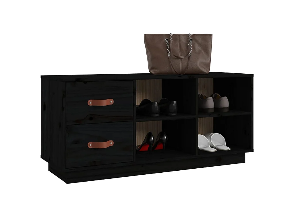 Banco zapatero Negro 100x34x45 cm Madera maciza de pino