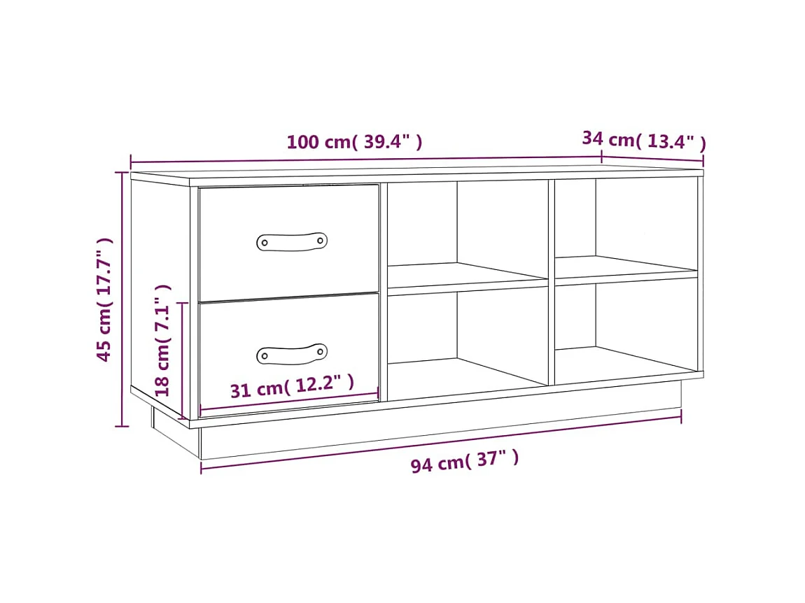 Schoenenbank Zwart 100x34x45 cm Massief grenenhout