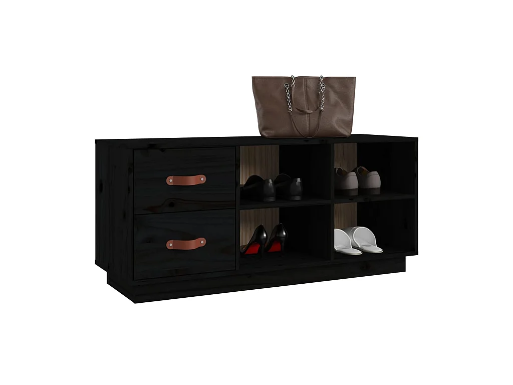 Schoenenbank Zwart 100x34x45 cm Massief grenenhout