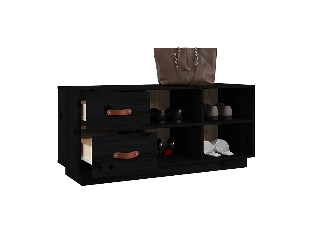 Schoenenbank Zwart 100x34x45 cm Massief grenenhout
