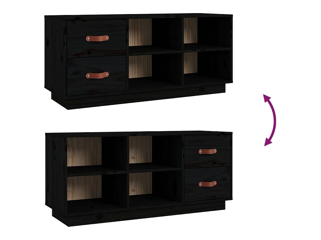 Banc à chaussures Noir 100x34x45 cm Bois de pin massif