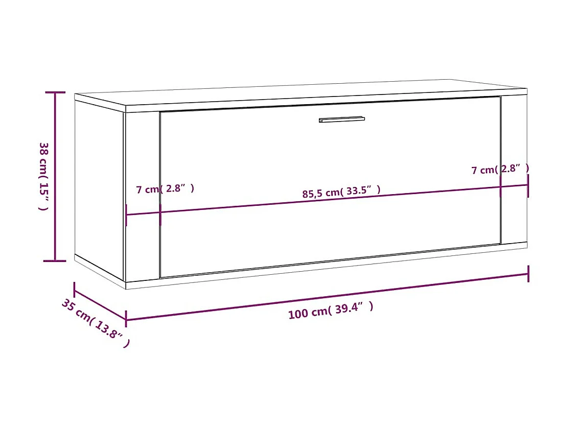 Armoire à chaussures murale Chêne sonoma 100x35x38 cm