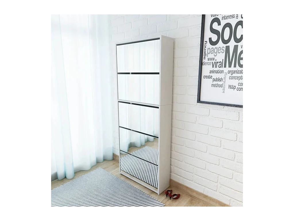 Schuhschrank mit 5 Regalen und Spiegel 63x17x169,5 cm Weiß