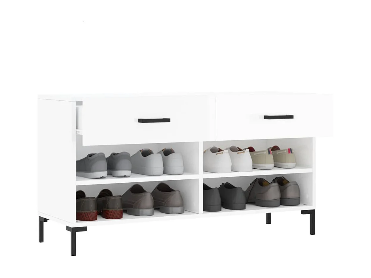 Banc à chaussures blanc brillant 102x35x55 cm bois d'ingénierie