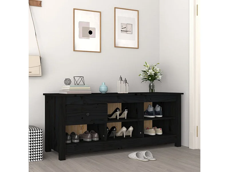 Sapateira Preto 110x38x45,5 cm Madeira maciça de pinho