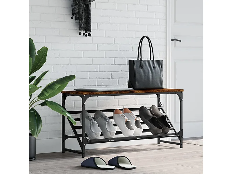 schoenenrek van gerookt eikenhout 90x30x45 cm samengesteld hout