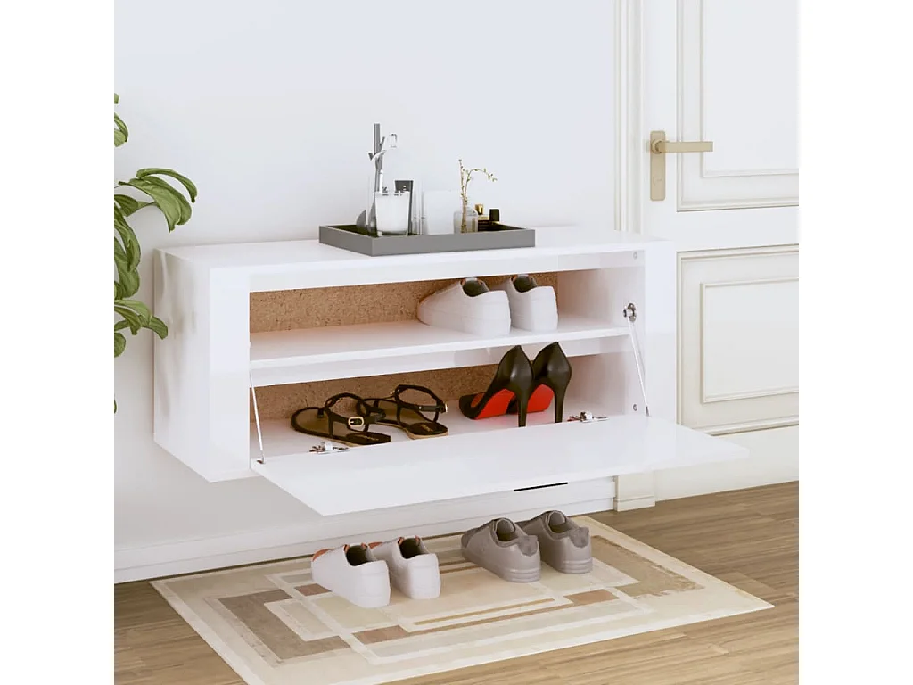 Armoire à chaussure murale Blanc brillant 100x35x38 cm