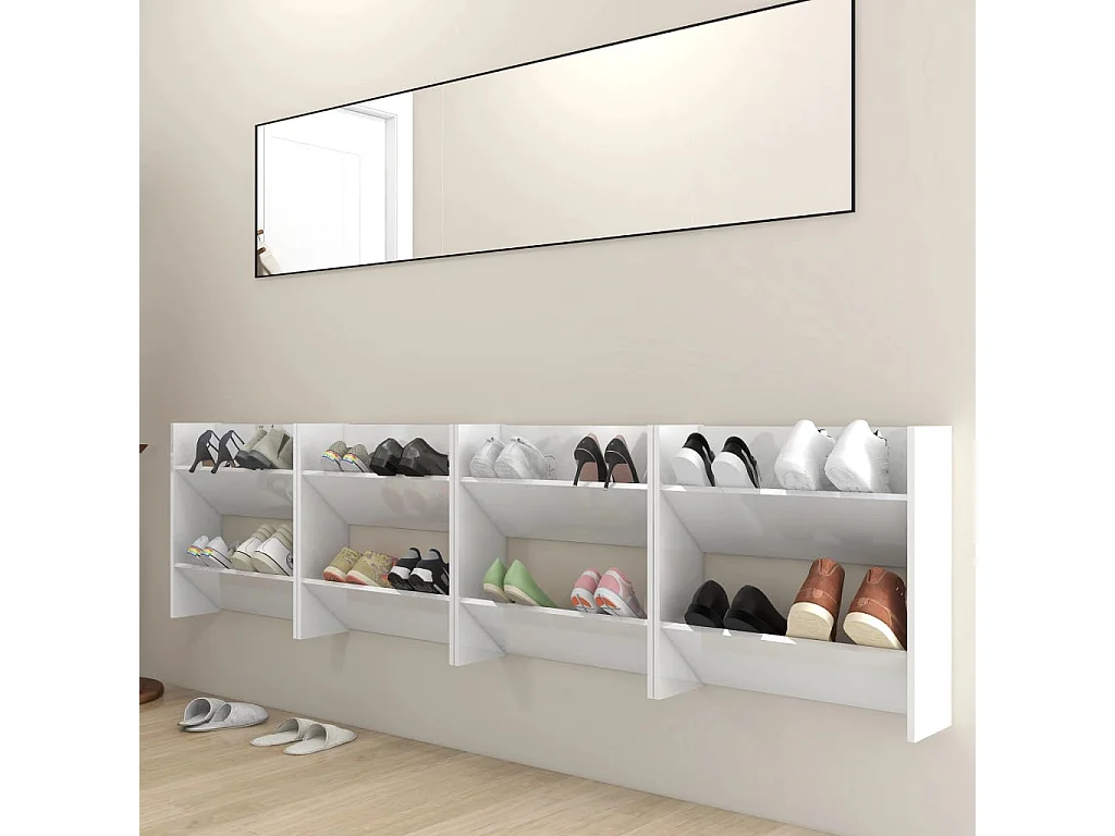 Scarpiere a muro 4 pz Bianco lucido 60x18x60 cm