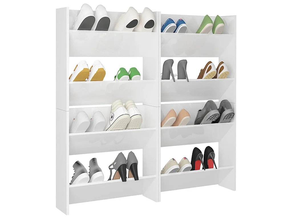 Scarpiere a muro 4 pz Bianco lucido 60x18x60 cm