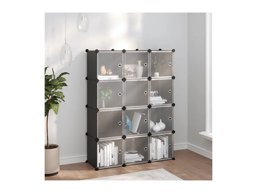 Cubes de rangement 12 pcs avec portes Noir PP