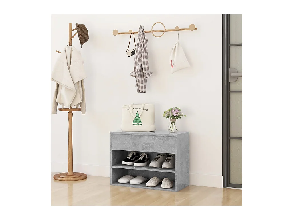 Banc à chaussures Gris béton 60x30x45 cm Aggloméré