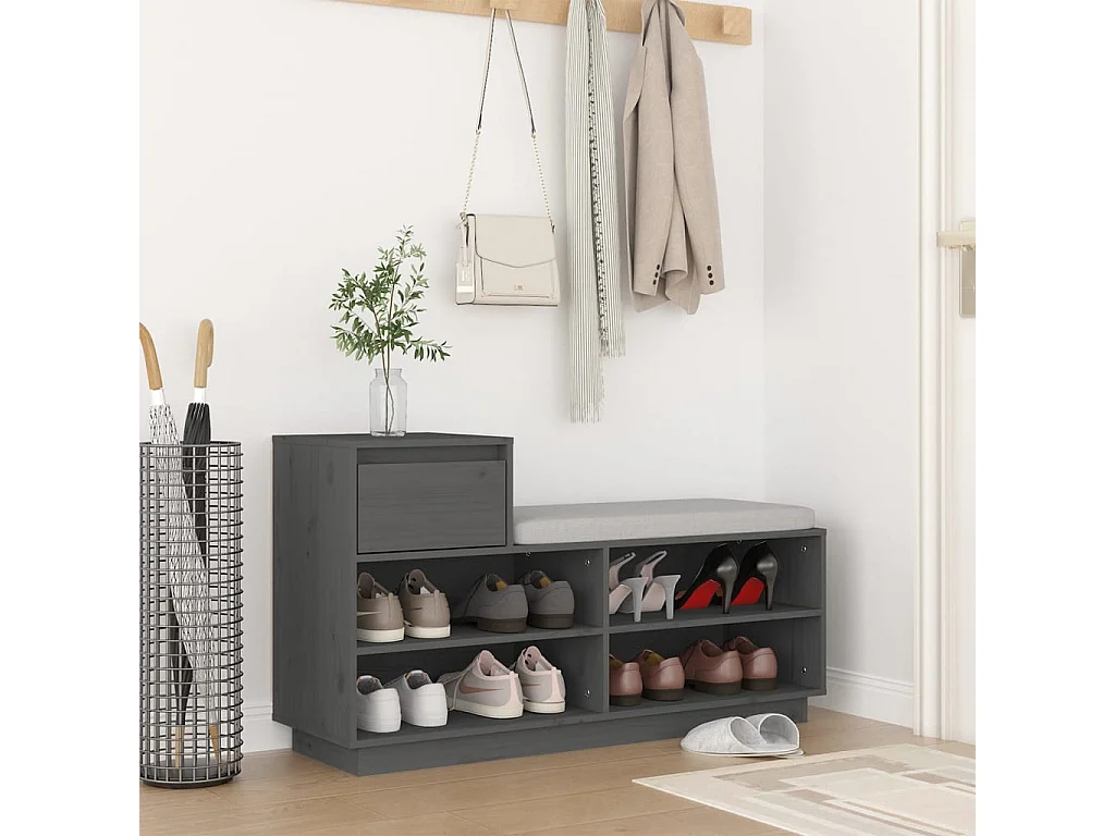 Sapateira Cinza 110x34x61 cm Madeira maciça de pinho