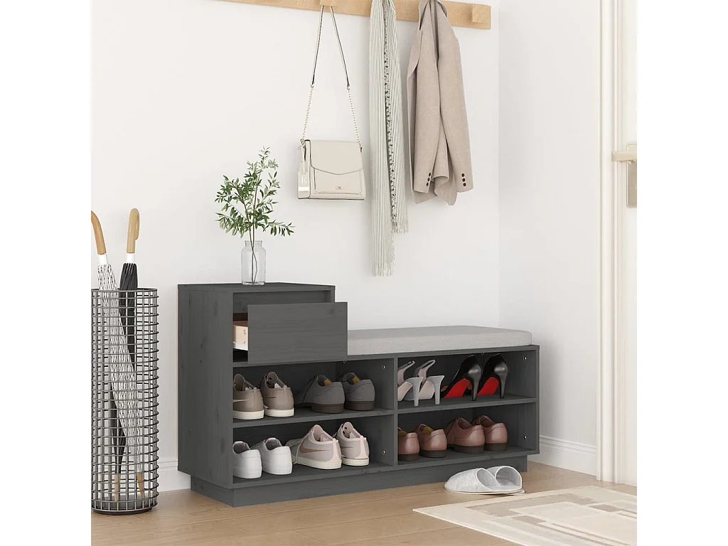 Sapateira Cinza 110x34x61 cm Madeira maciça de pinho