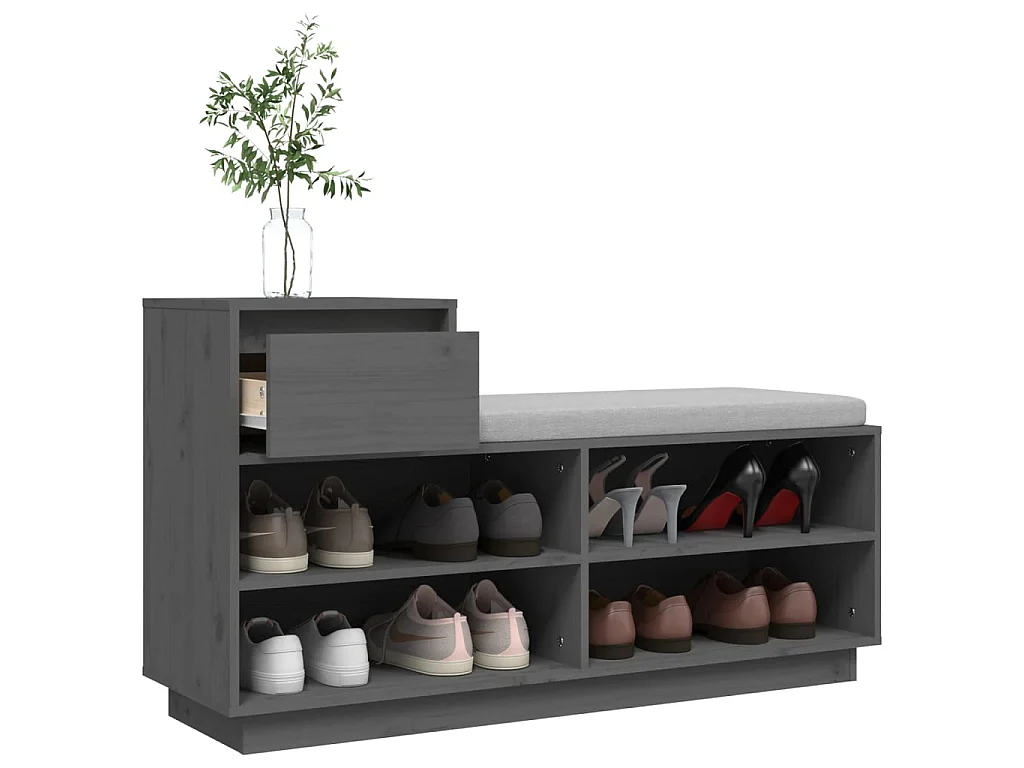 Sapateira Cinza 110x34x61 cm Madeira maciça de pinho