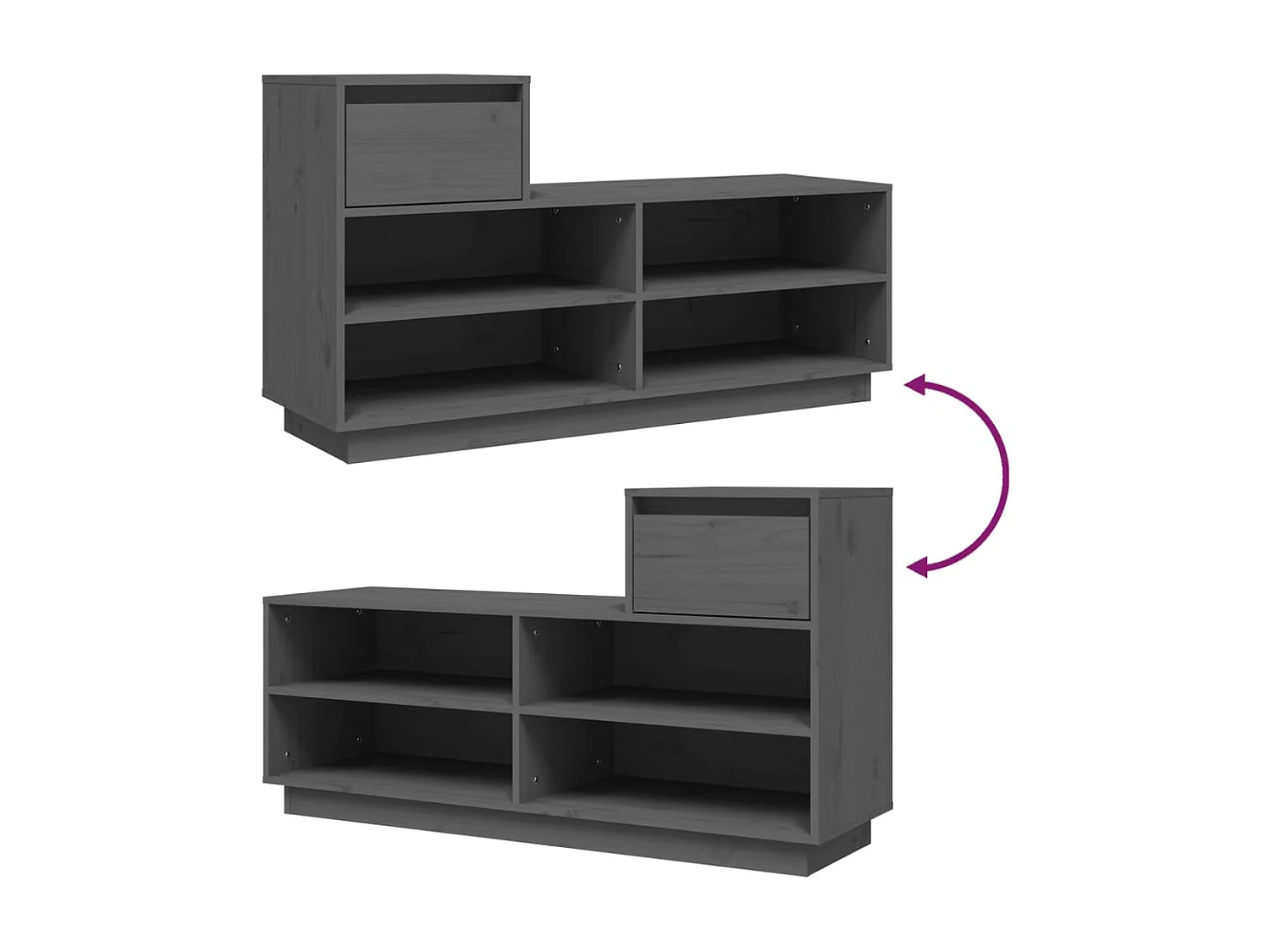 Sapateira Cinza 110x34x61 cm Madeira maciça de pinho