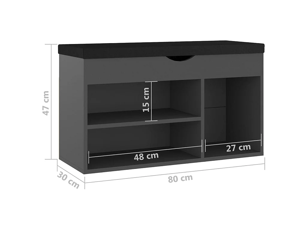 Banc à chaussures avec coussin Gris 80x30x47 cm Aggloméré