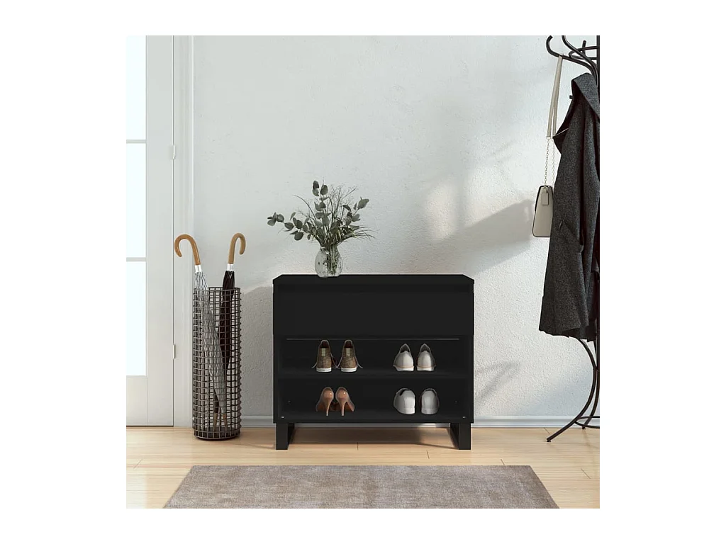 Schoenenkast Zwart 70x36x60 cm Bewerkt hout