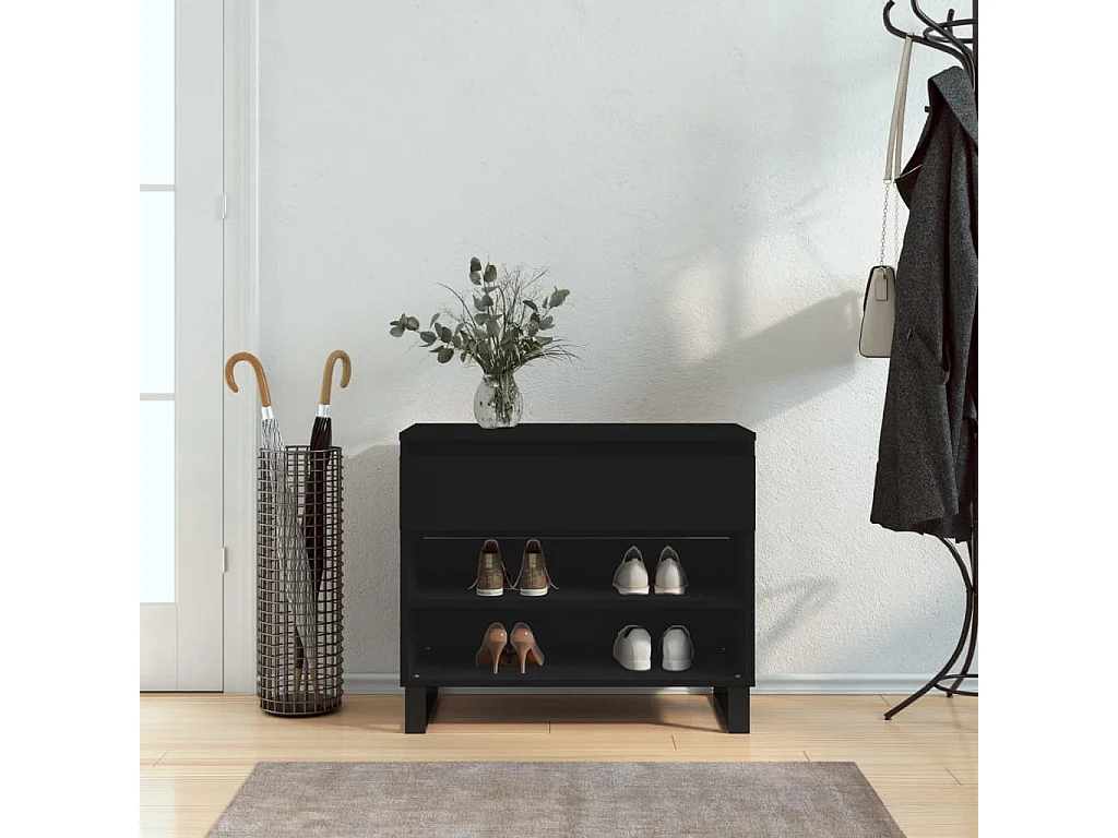 Schoenenkast Zwart 70x36x60 cm Bewerkt hout