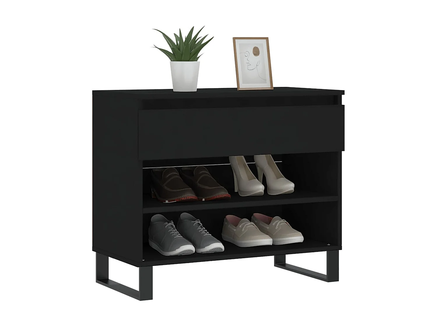 Schoenenkast Zwart 70x36x60 cm Bewerkt hout