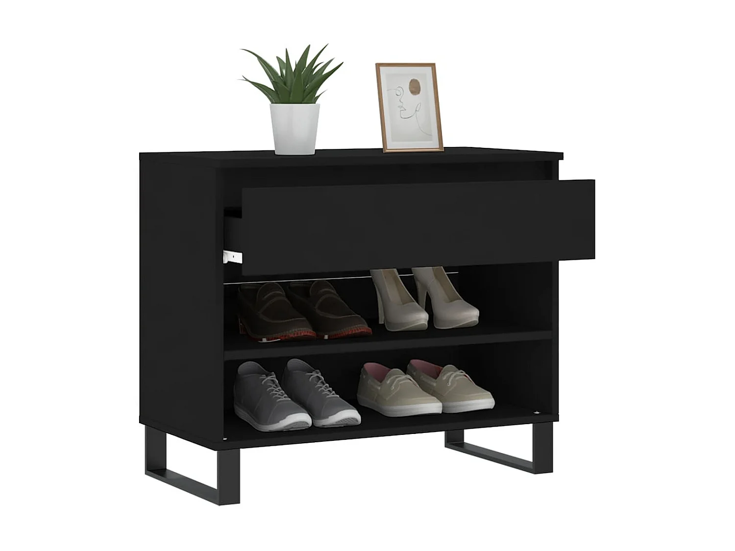 Schoenenkast Zwart 70x36x60 cm Bewerkt hout