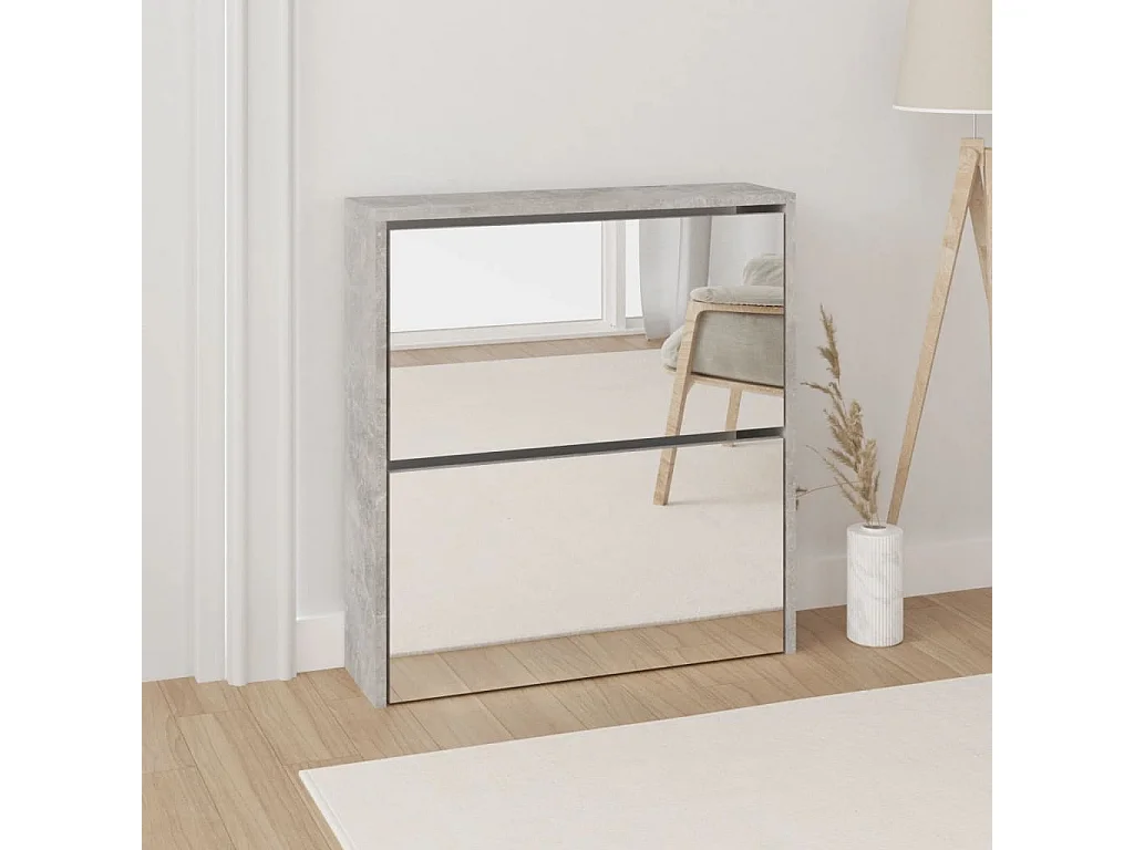 Schoenenkast en spiegel 2 niveaus Betongrijs 63x17x67 cm