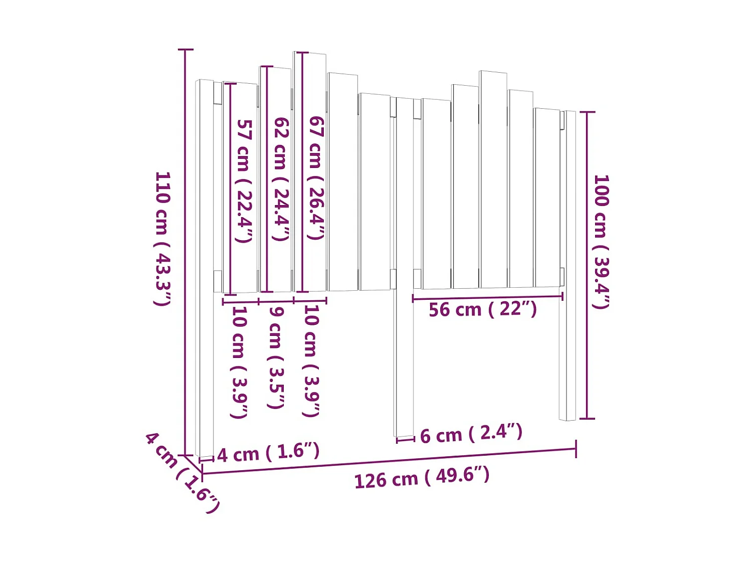 Tête de lit Noir 126x4x110 cm Bois massif de pin