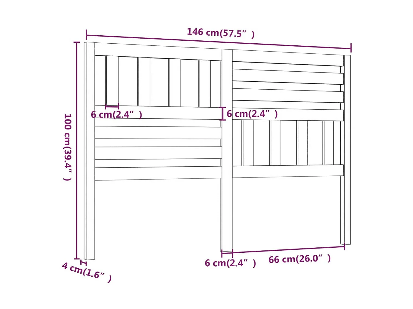 Kopfteil 146x4x100 cm Massives Kiefernholz