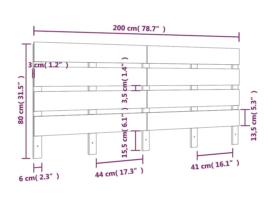 Testiera bianca 200x3x80 cm Legno di pino massiccio