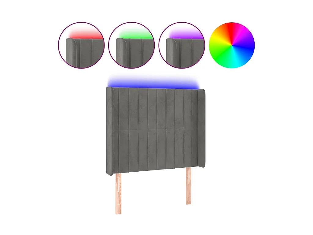 Tête de lit à LED Gris clair 103x16x118/128 cm Velours