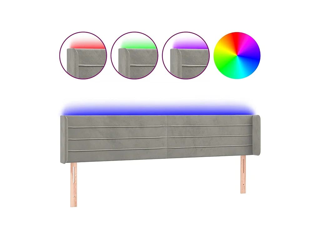 LED-Kopfteil Hellgrau 203x16x78/88 cm Samt