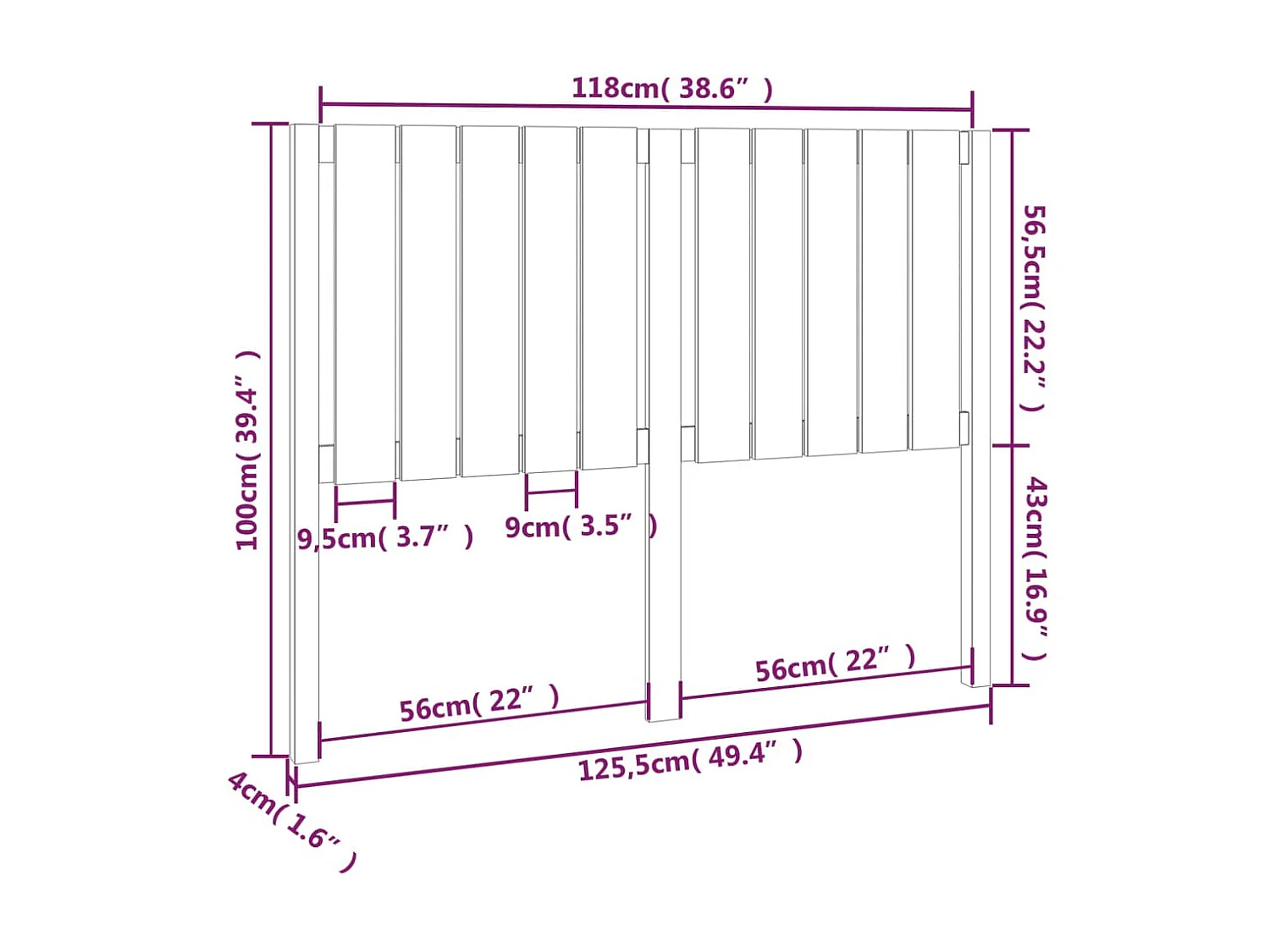 Tête de lit Blanc 125,5x4x100 cm Bois massif de pin