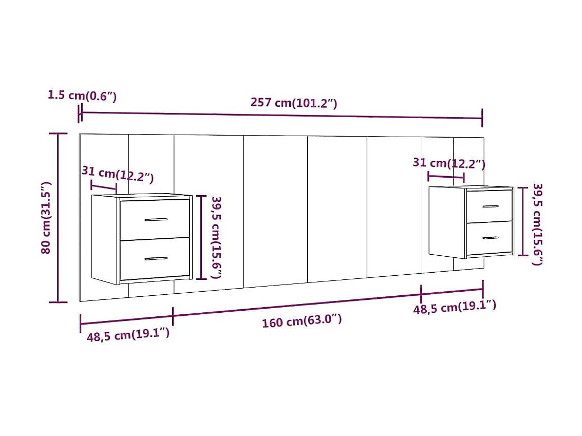 Testiera con armadietti Grigio cemento Derivati del legno