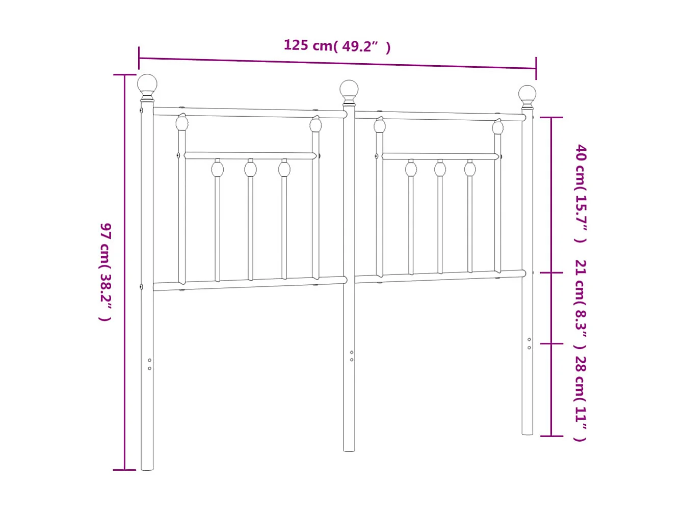 Kopfteil aus schwarzem Metall, 120 cm