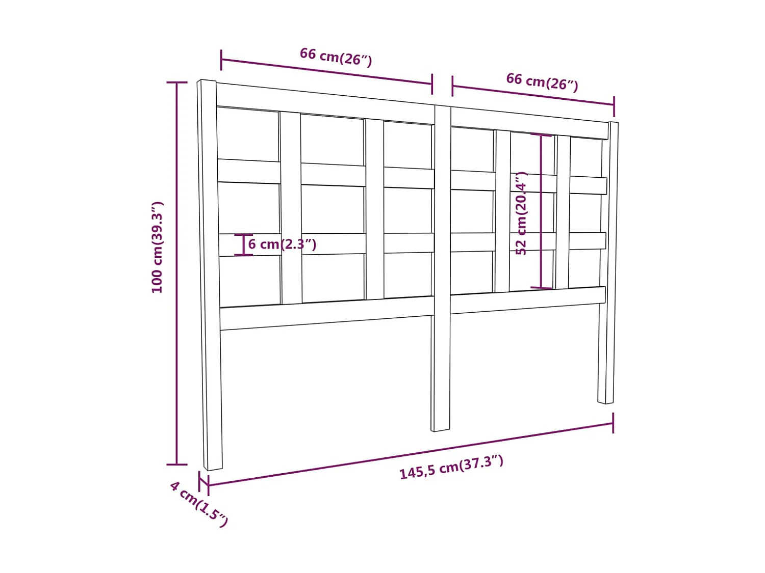 Tête de lit Noir 145,5x4x100 cm Bois massif de pin