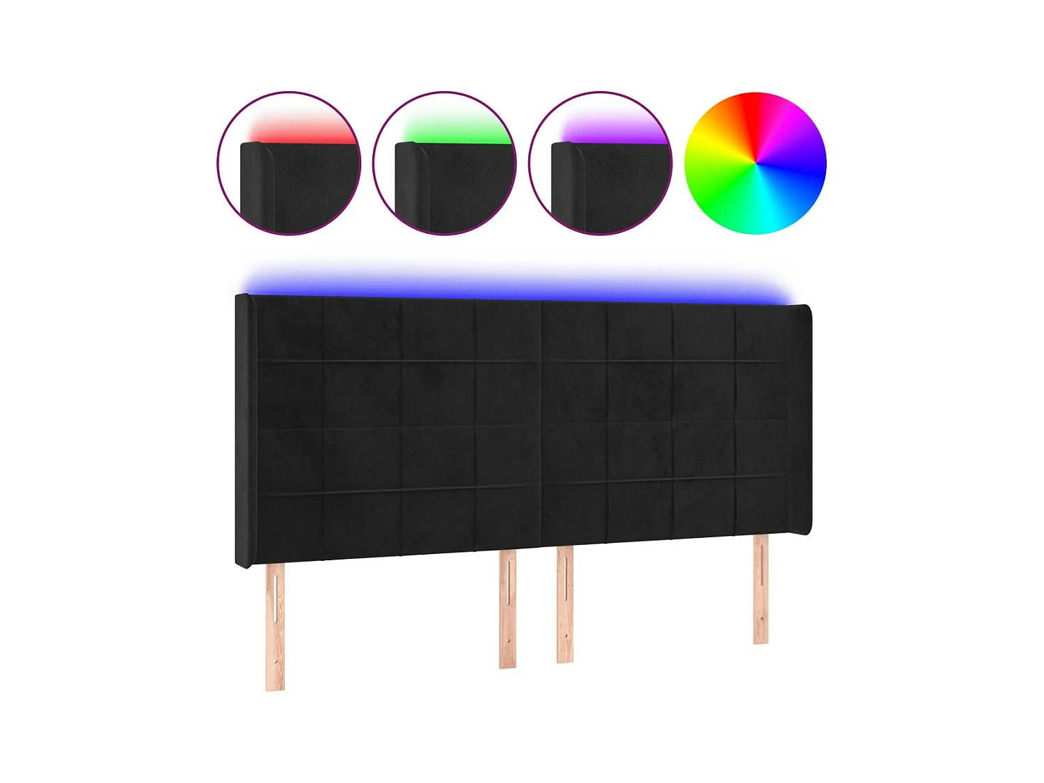 Tête de lit à LED Noir 163x16x118/128 cm Velours