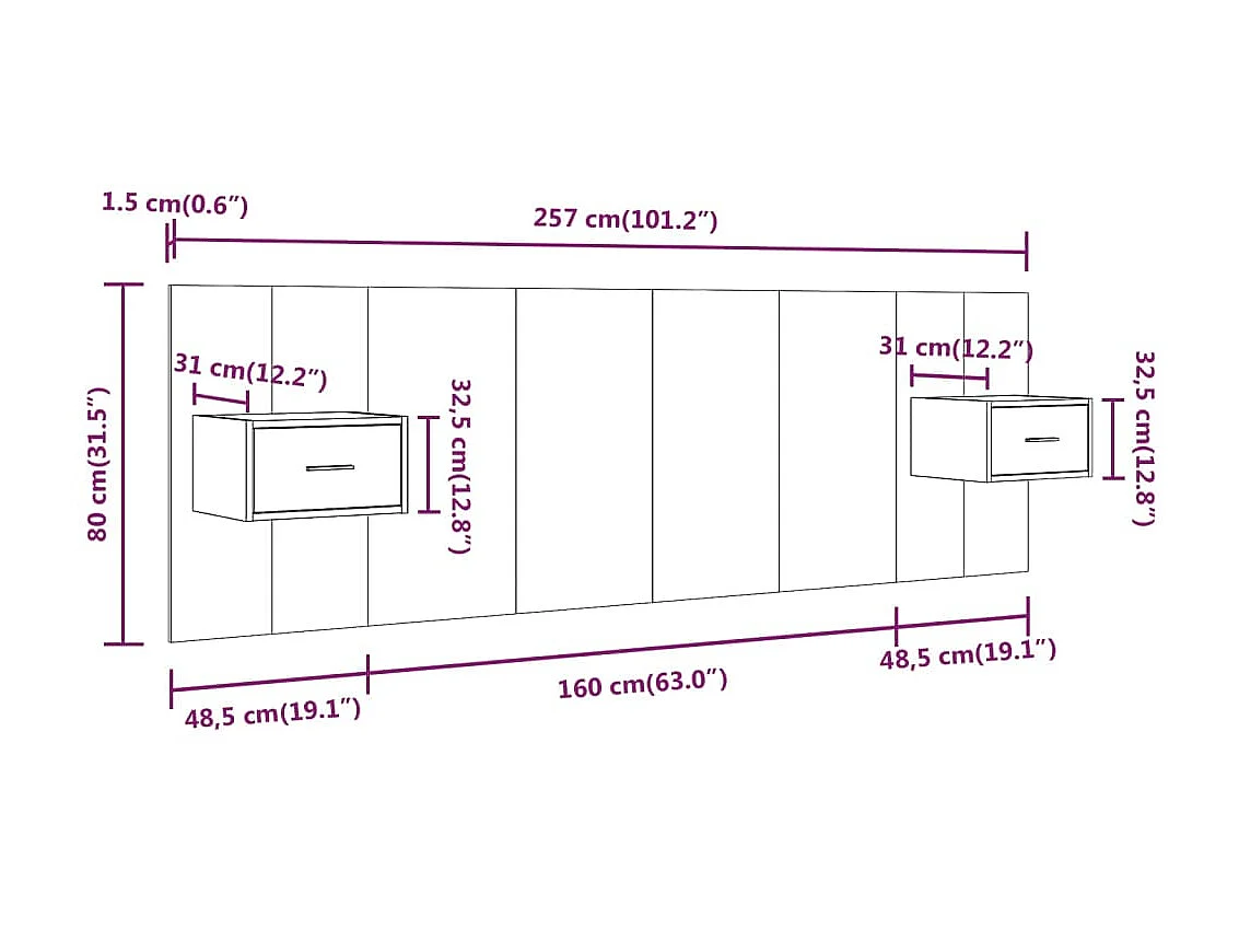 Testiera con armadietti Grigio cemento Derivati del legno